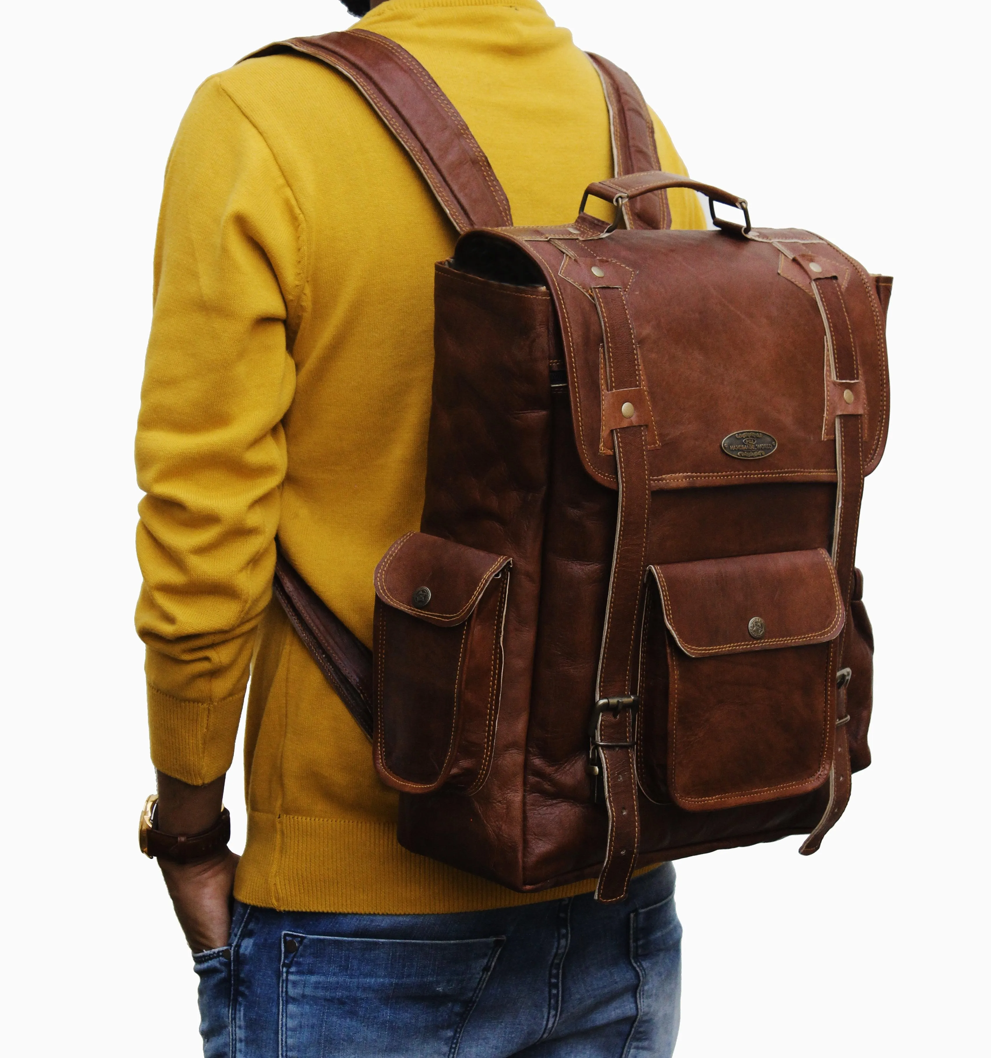 Brown Leather Laptop Backpack