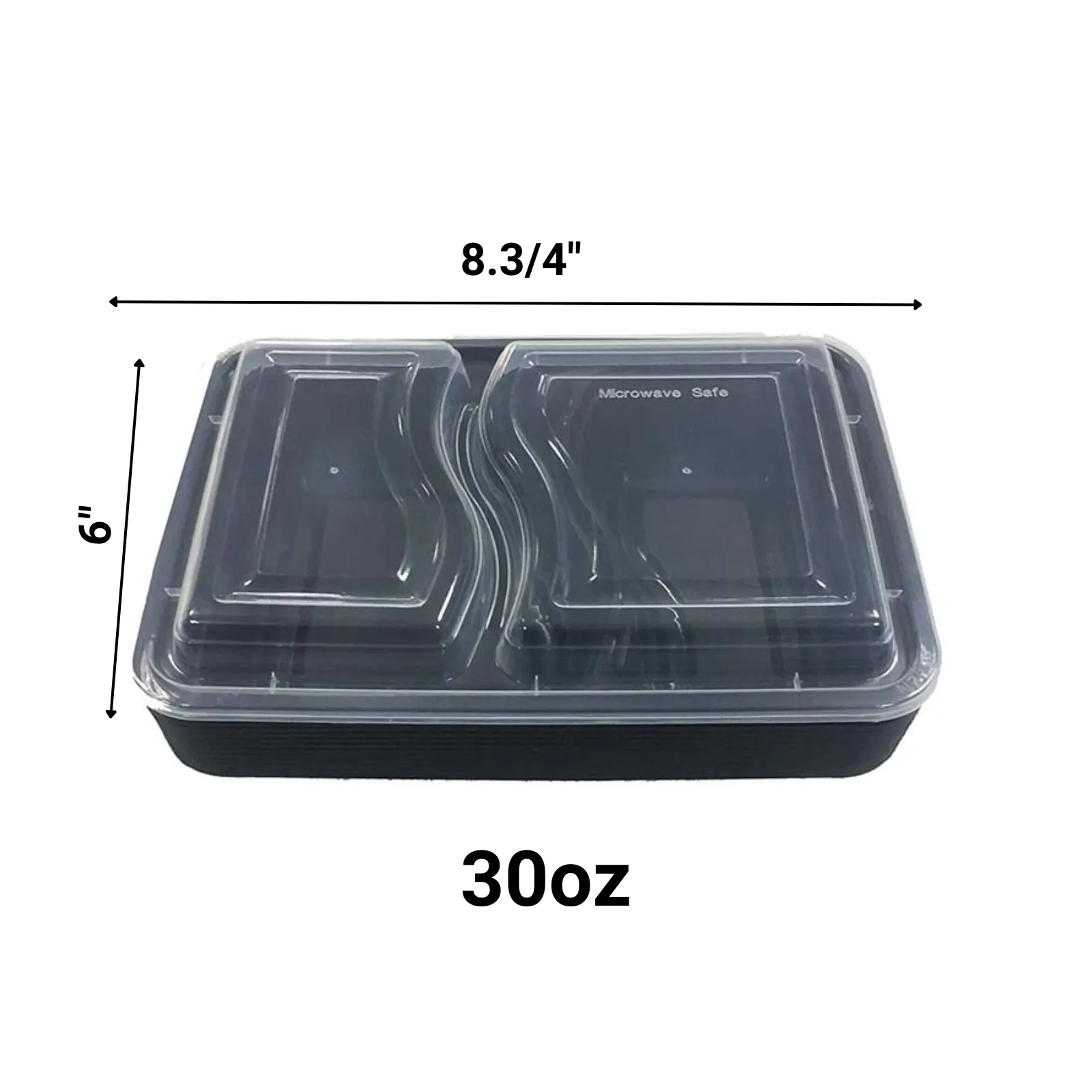 *BULK* 30oz Black Rectangular 2 Section MealPrep Containers With Clear Lids