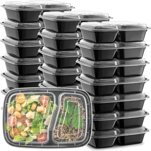 *BULK* 30oz Black Rectangular 2 Section MealPrep Containers With Clear Lids