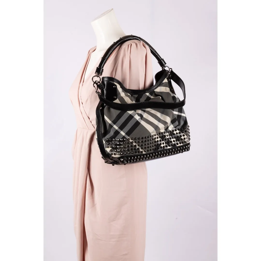 Burberry Beat Check Nylon Studded Hobo Bag