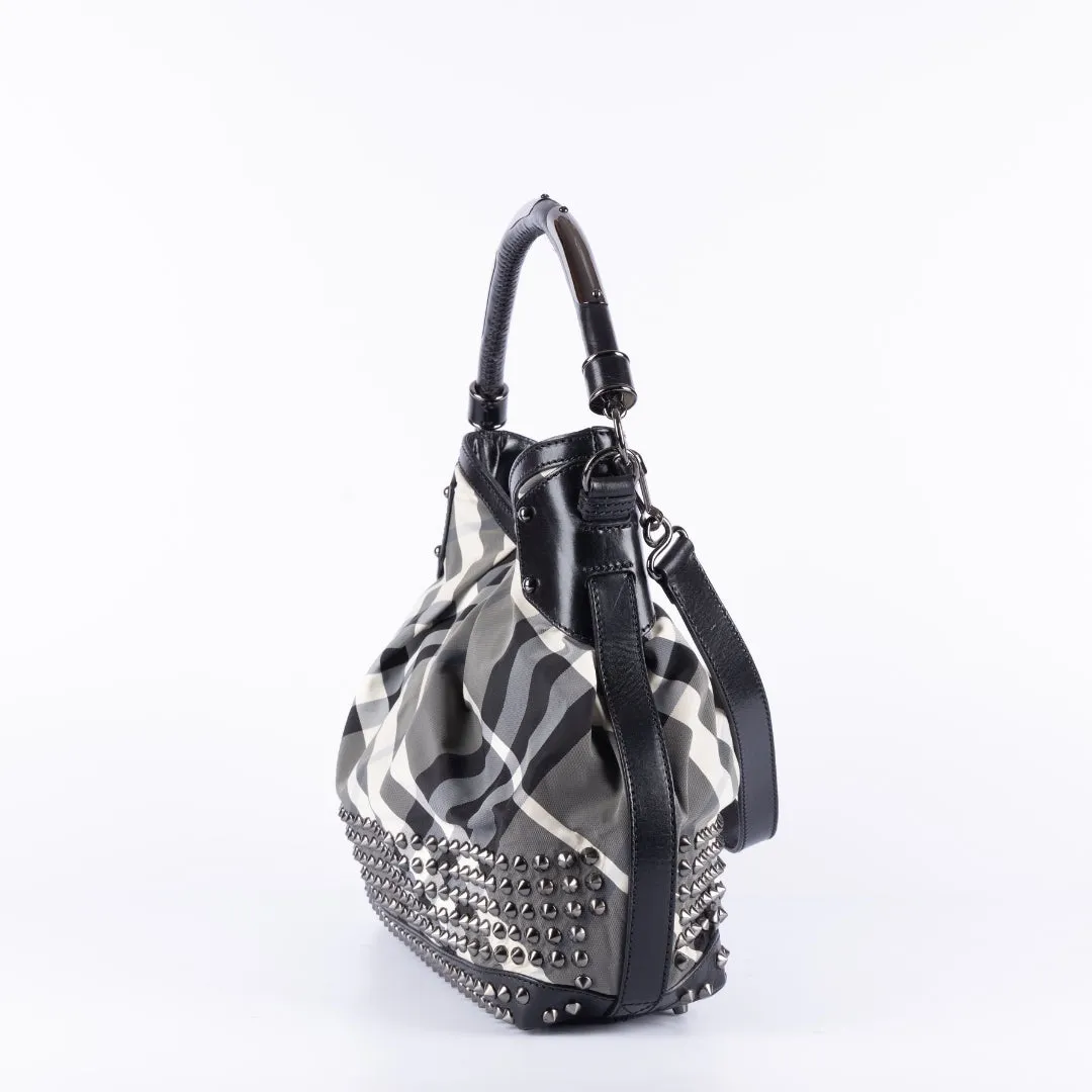 Burberry Beat Check Nylon Studded Hobo Bag