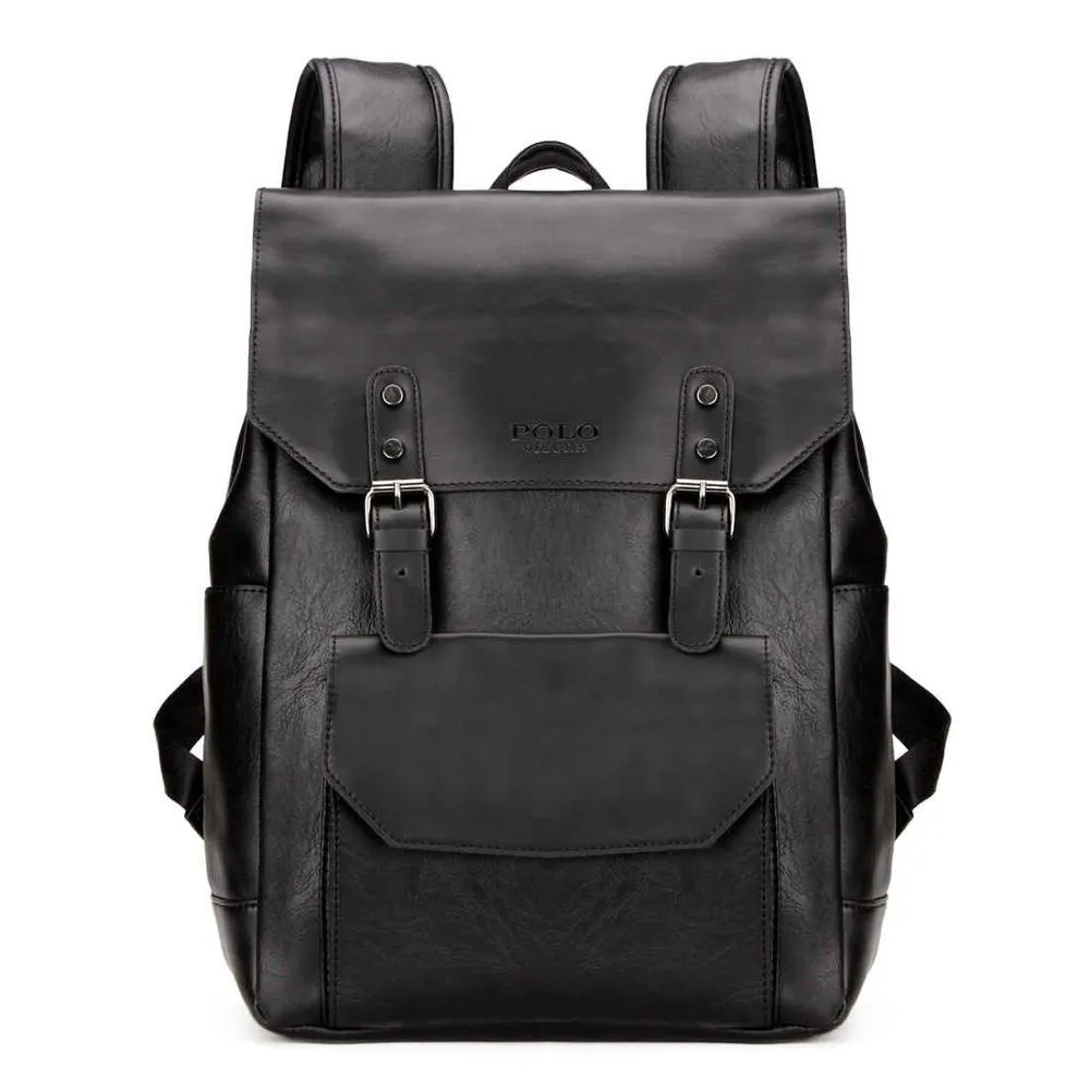 Casual Double Belt Leather Backpack