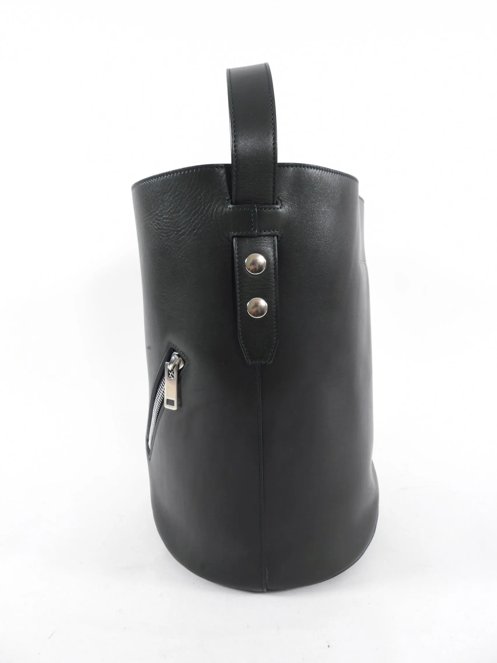 Celine Dark Forest Green Leather Biker Bucket Bag