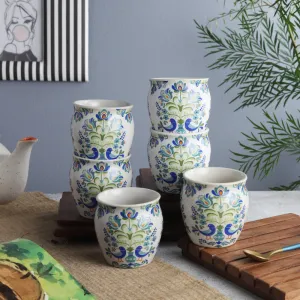 Ceramic Floral Kullads | Set of 6