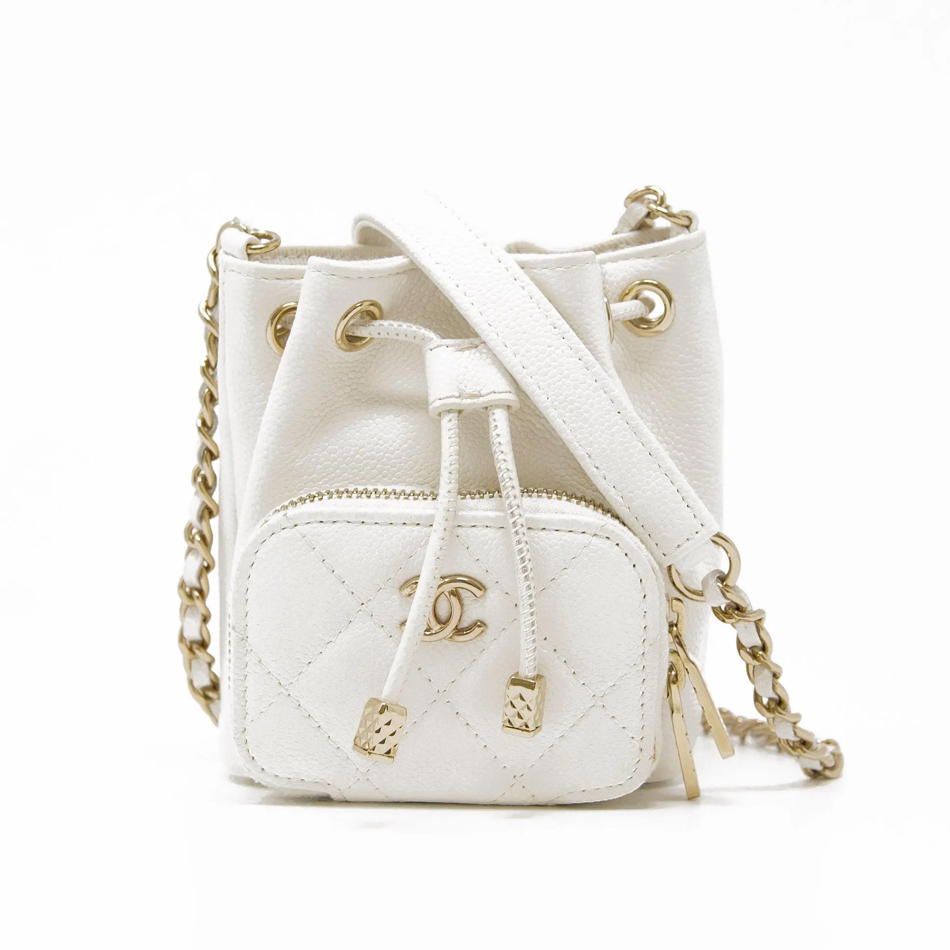 Chanel White Mini Pocket Bucket Bag