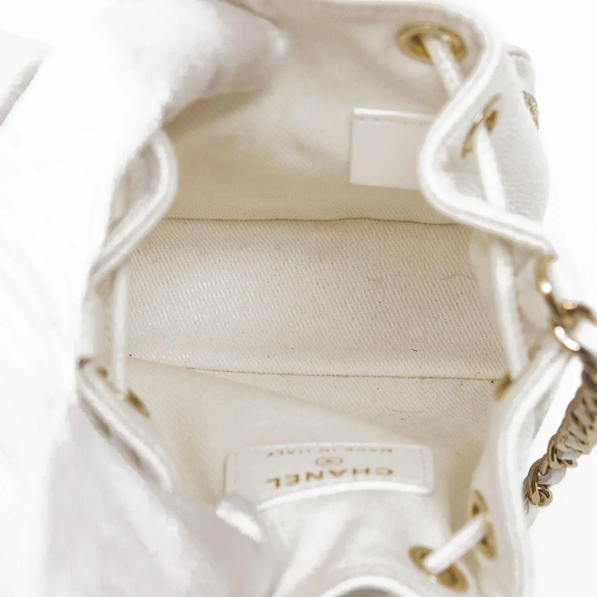 Chanel White Mini Pocket Bucket Bag