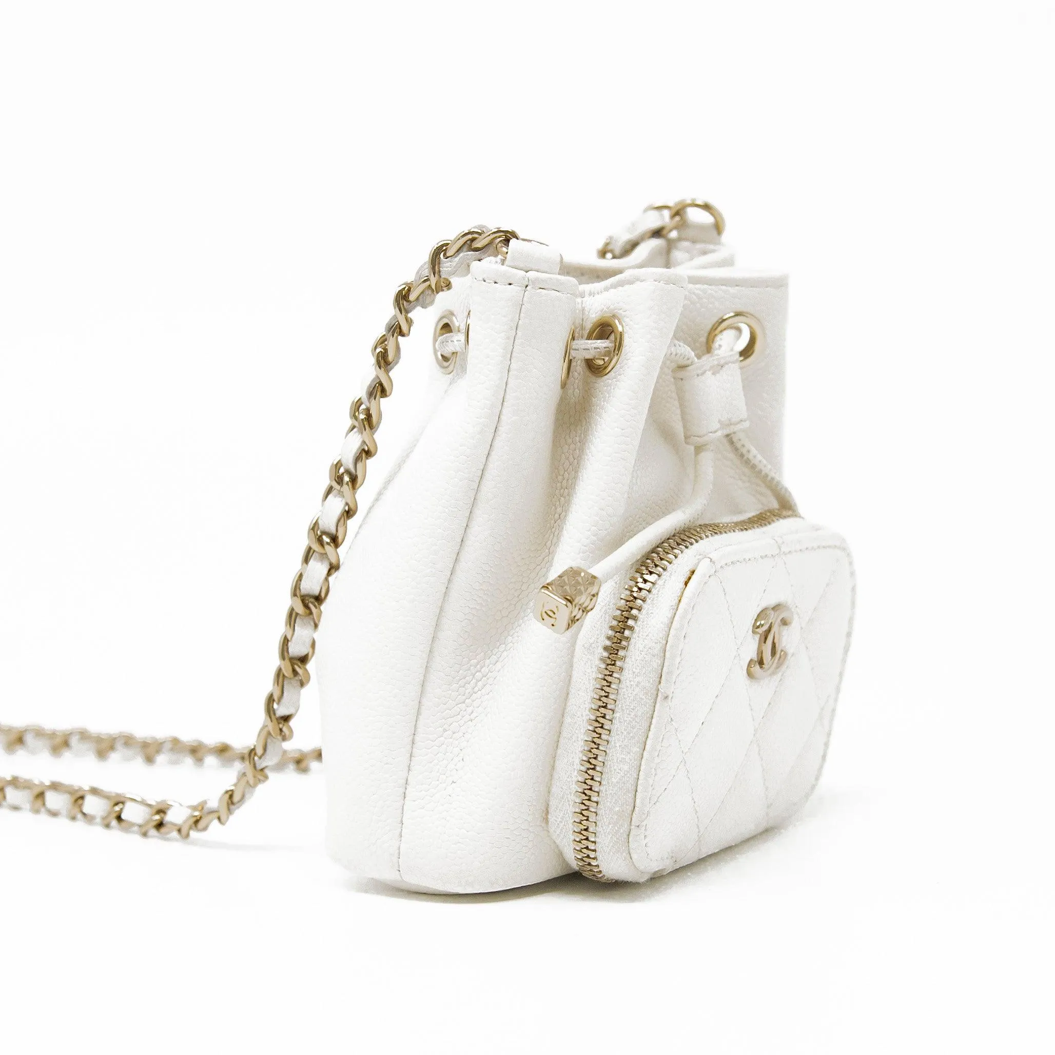 Chanel White Mini Pocket Bucket Bag