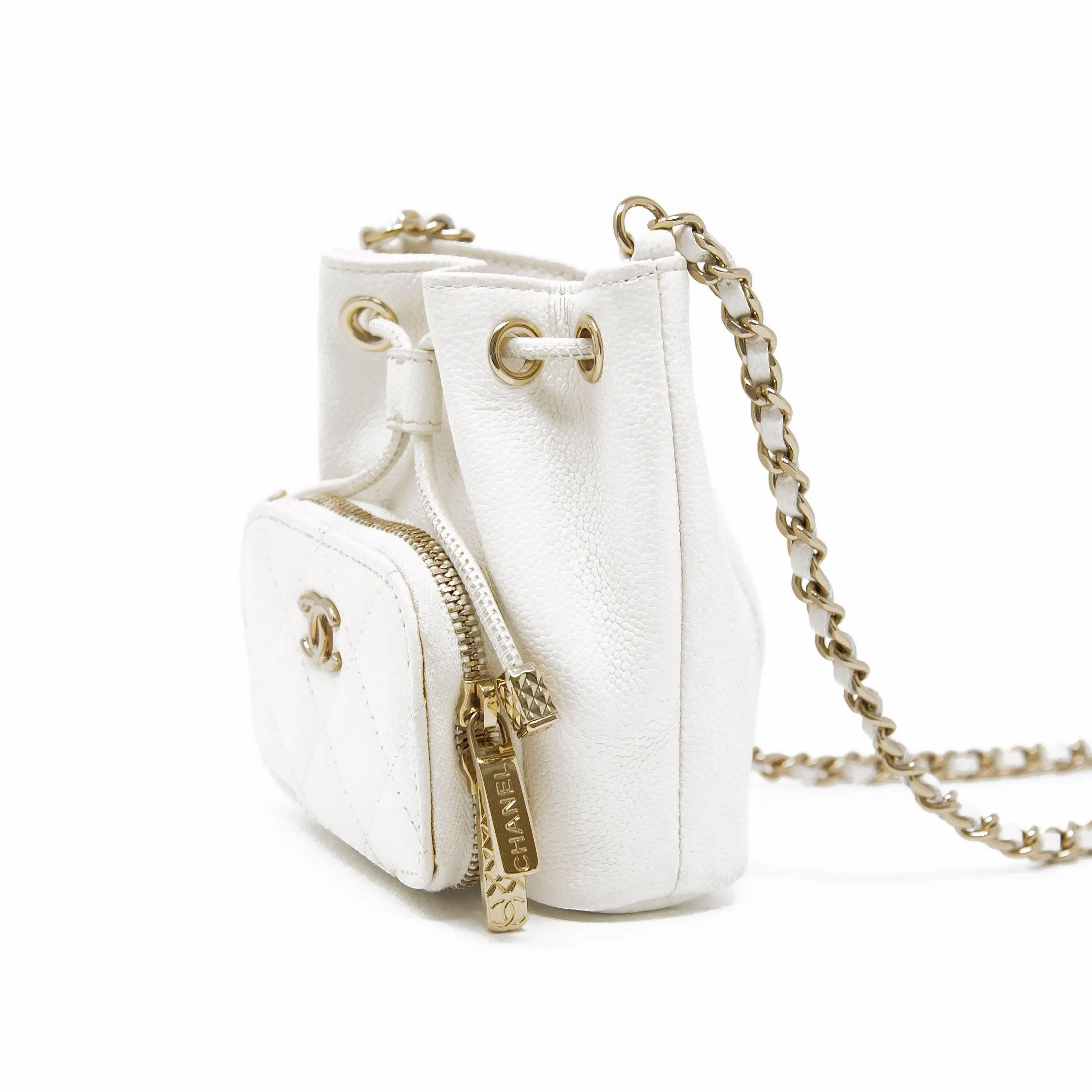 Chanel White Mini Pocket Bucket Bag