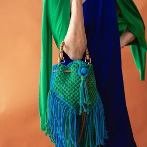 Charlie Blue & Green Macrame Bucket Bag