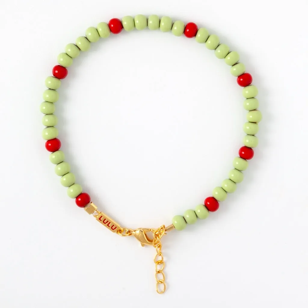 Color Ball Bracelet - Silk Light Green/Passion Red