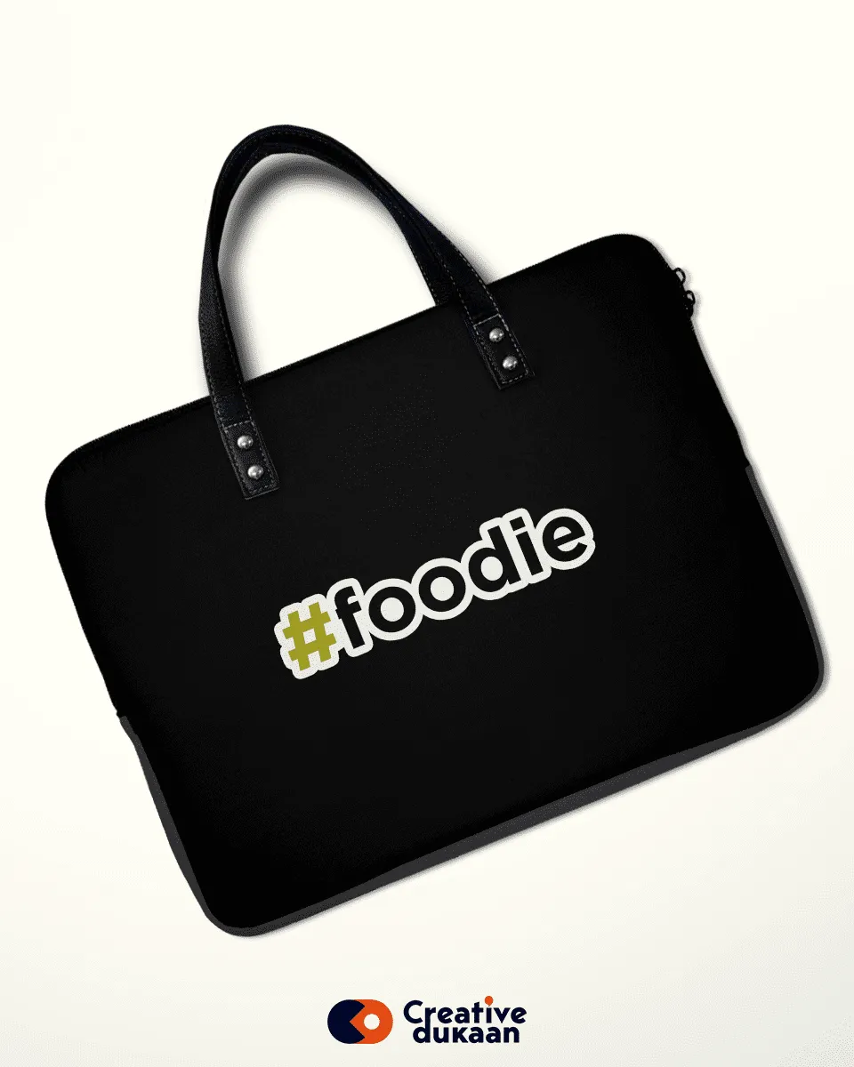 Cool Black laptop Sleeves with text #Foodie