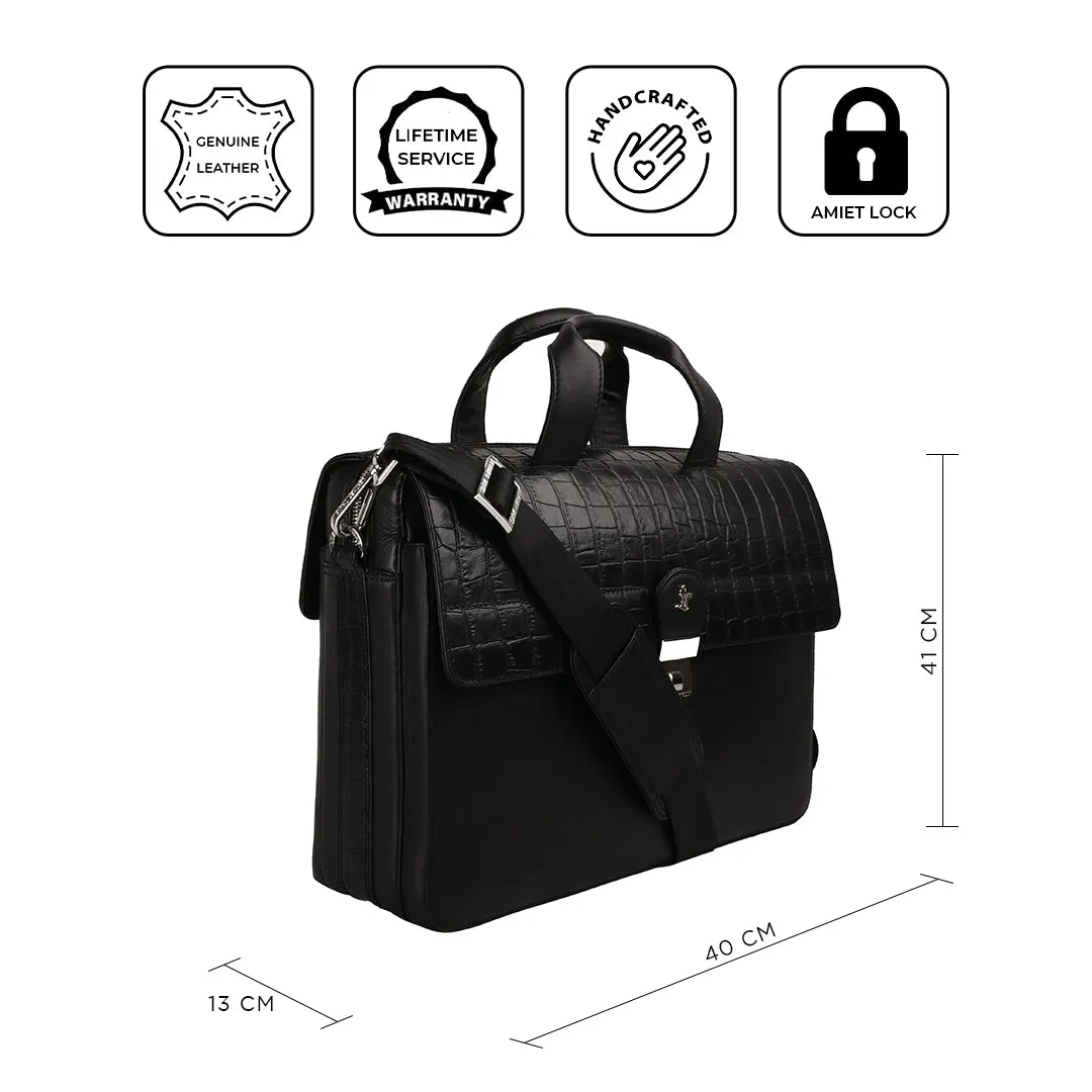 Corporate New Year Gift | Ruvido II V 2.0 | Luxury Leather Laptop/ Office Bag For Men | Fits 15.5 in” Laptop | Black