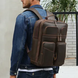 Crazy Horse Leather Backpack Handmade Leather Rucksack Large Leather Laptop Backpack Leather Travel Backpack