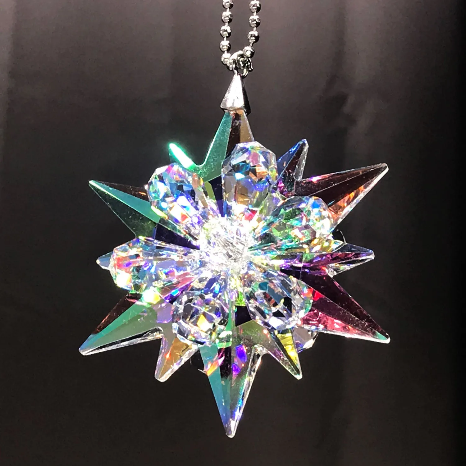 Crystal Ornament Aurora Borealis and clear Starflower Prism Colorful Magnificent Crystals 2 3/4-inch