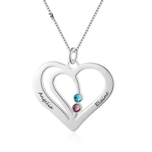 Custom Engraved Name Heart Necklace with Birthstone