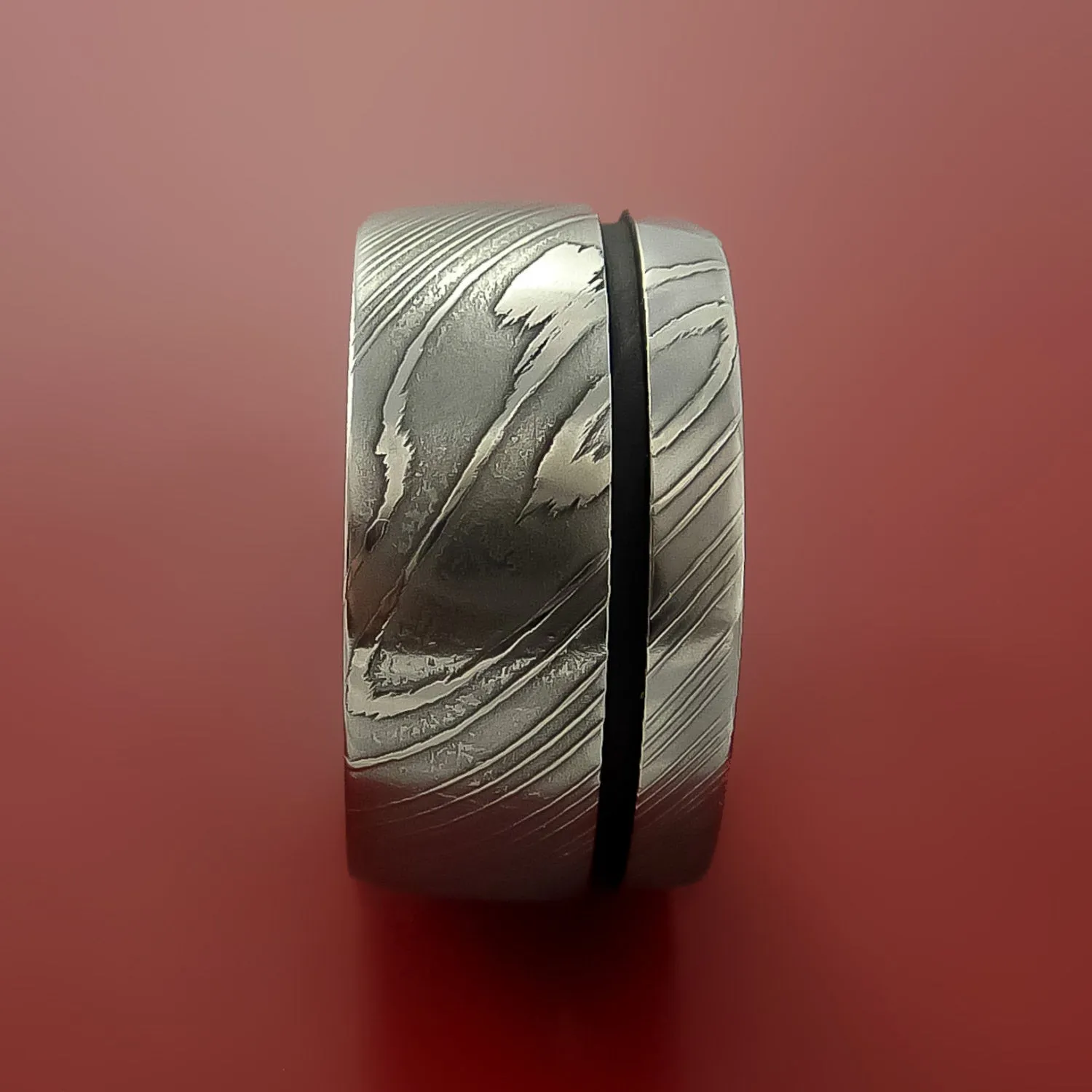 Damascus Wide Steel Ring Wedding Band Genuine Craftsmanship