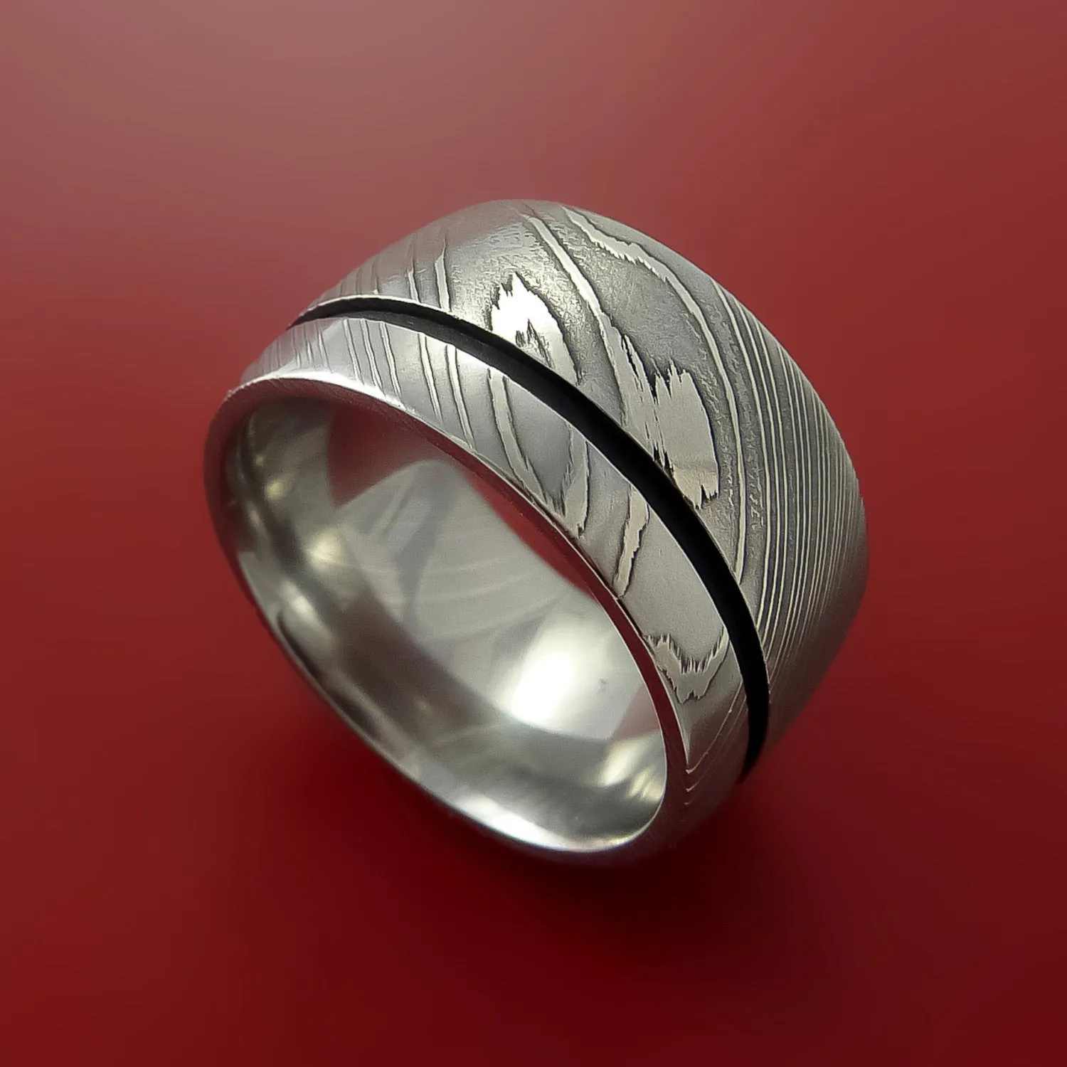 Damascus Wide Steel Ring Wedding Band Genuine Craftsmanship