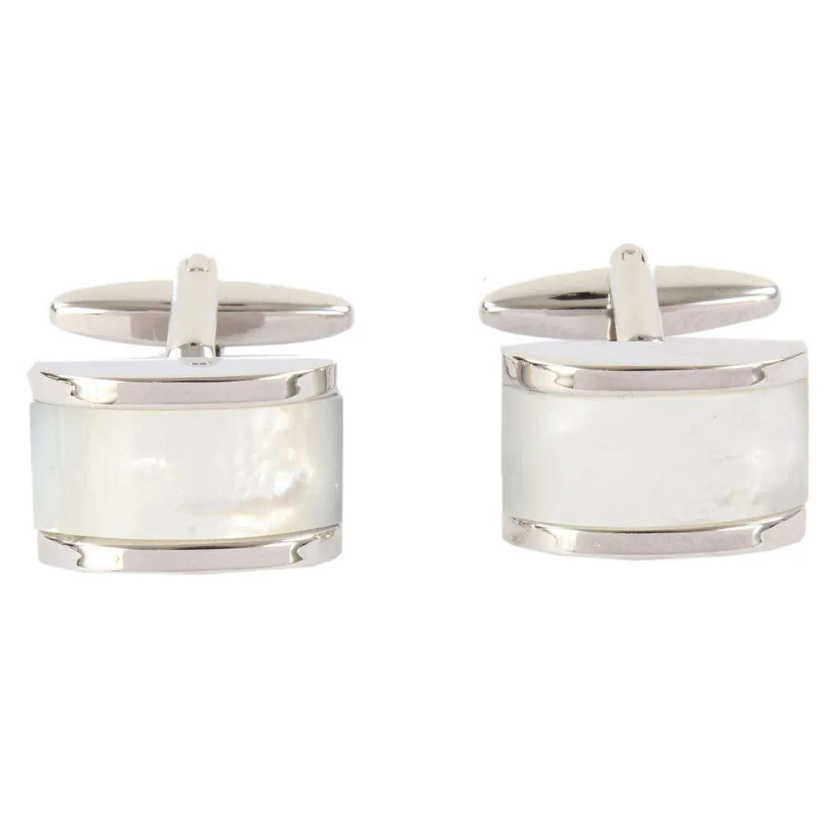 David Van Hagen Mother of Pearl Domed Rectangle Cufflinks - Silver/Cream