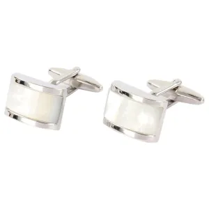 David Van Hagen Mother of Pearl Domed Rectangle Cufflinks - Silver/Cream