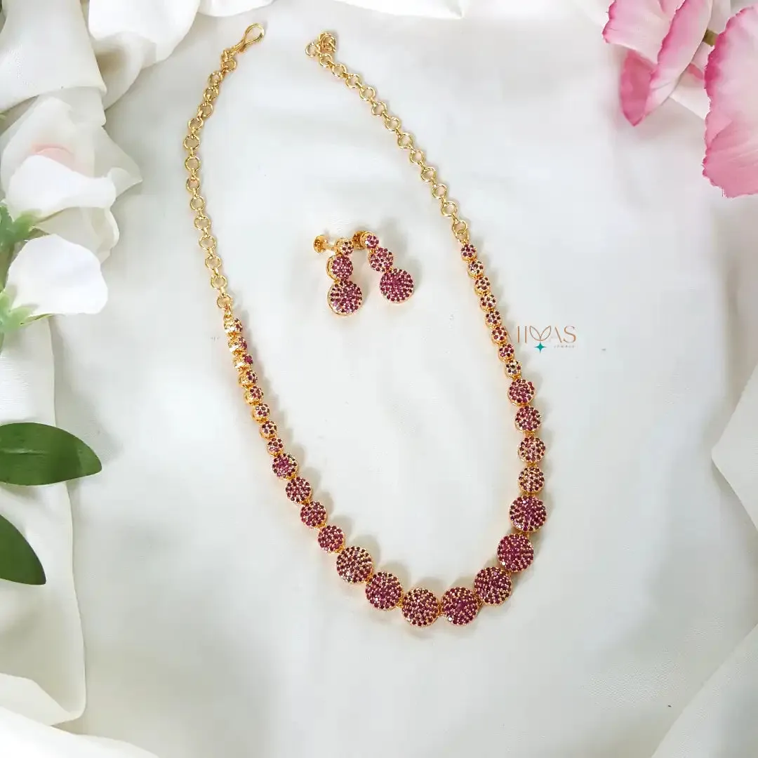 Dazzling AD Stone Necklace - Pink