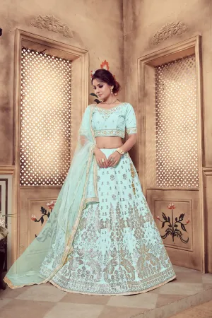 Dazzling Aqua Blue Art Silk Lehenga Choli