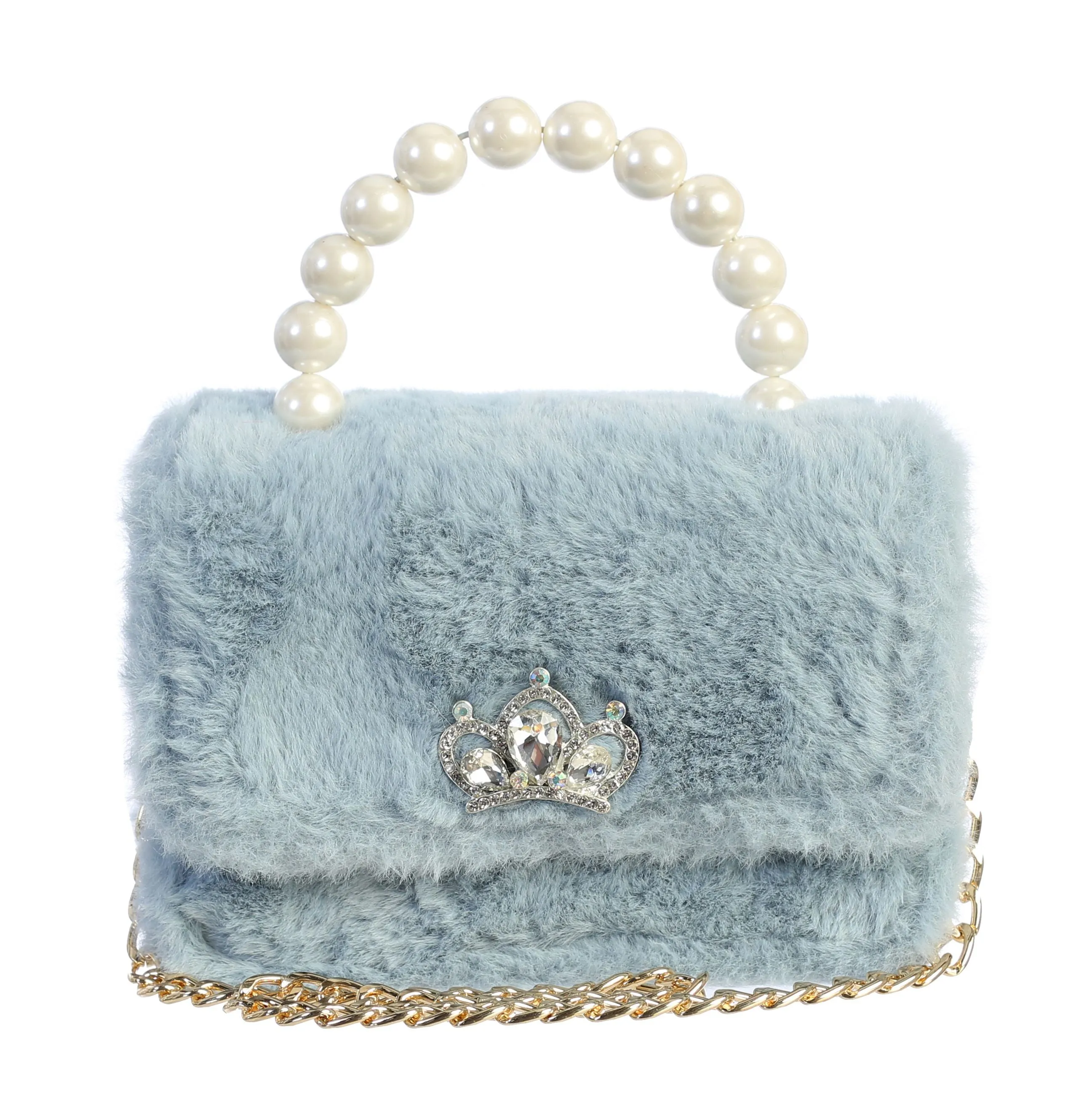 Dear Ellie Faux Fur w/Crown & Pearl Handle  - Blue