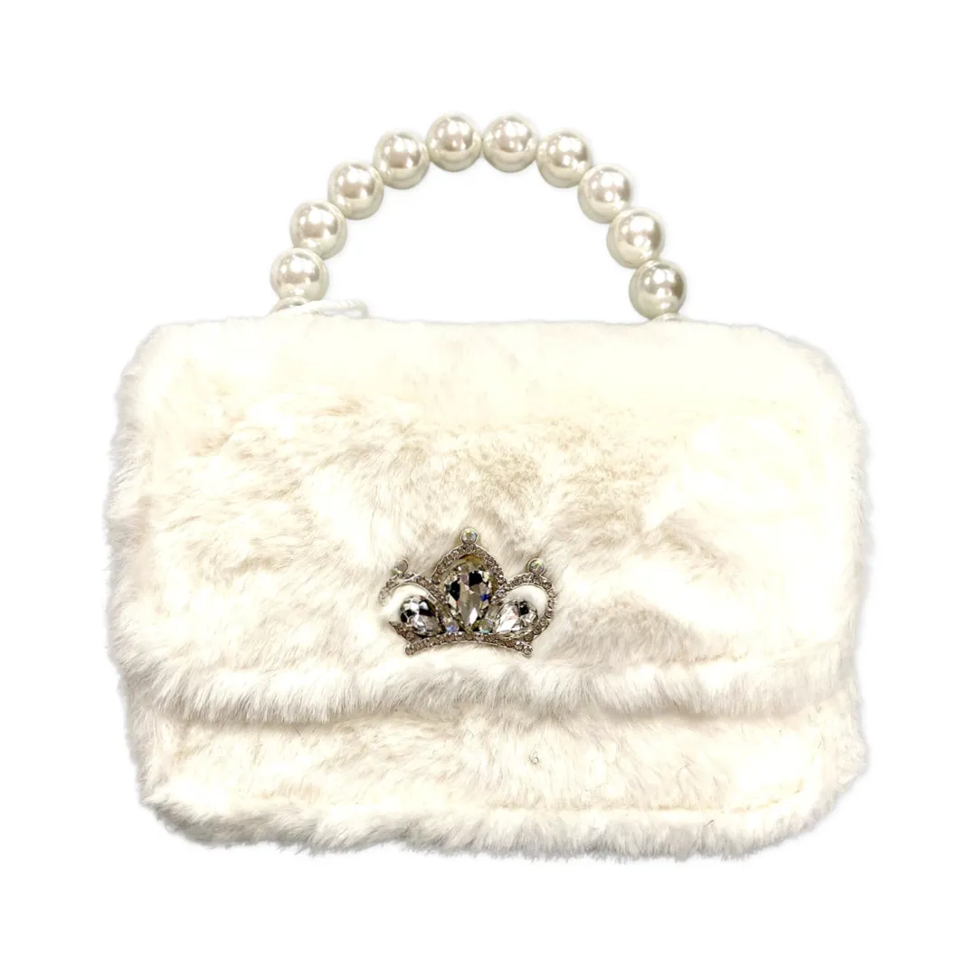 Dear Ellie Faux Fur w/Crown & Pearl Handle - White