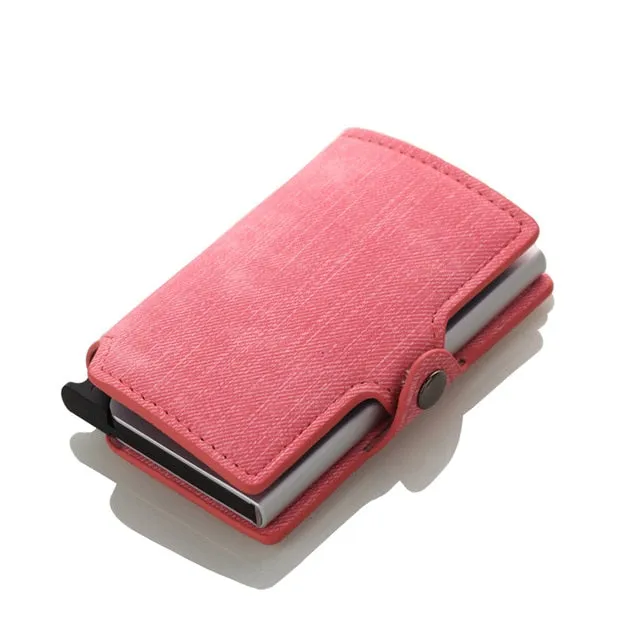 Denim RFID Leather Business Credit Card Holder