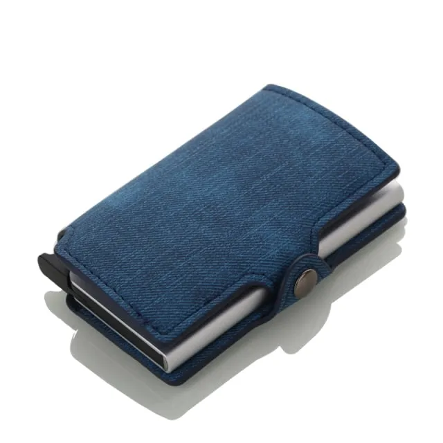 Denim RFID Leather Business Credit Card Holder