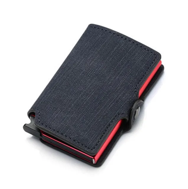 Denim RFID Leather Business Credit Card Holder