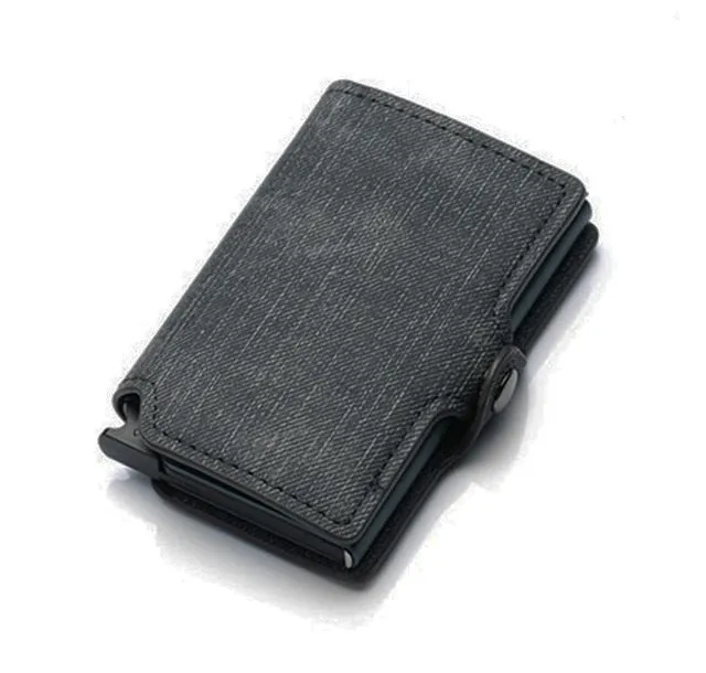 Denim RFID Leather Business Credit Card Holder