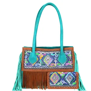 Embroidered Fringe 2-piece Bag Set Brown