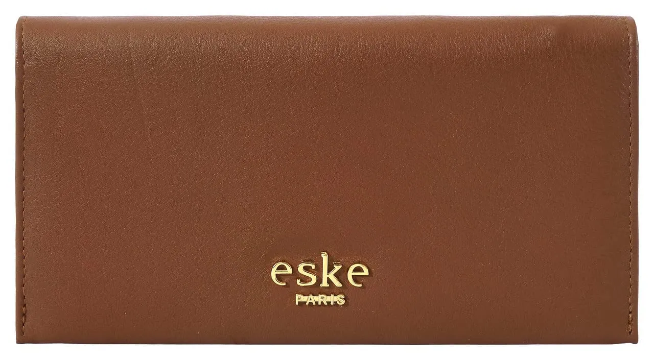 eske Kale - Two fold Wallet - Genuine Quilted Leather - Holds Cards, Coins and Bills - Compact Design - Pockets for Everyday Use - Travel Friendly - for Women (Navy Cognac)