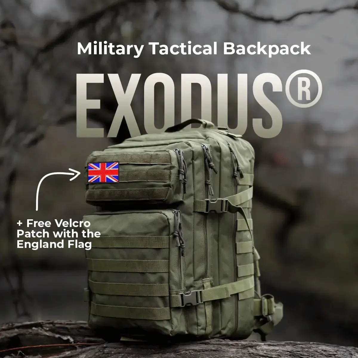 Exodus® Military Tactical Backpack (  Free Velcro Patch with the England Flag)