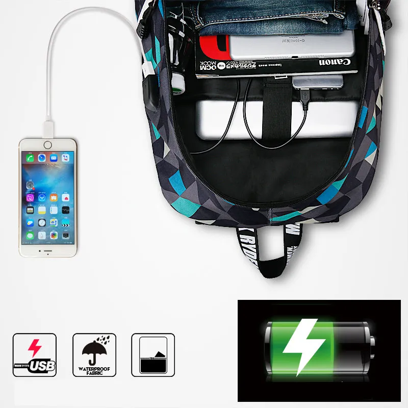 Fashion Student College Backpack With USB Charging