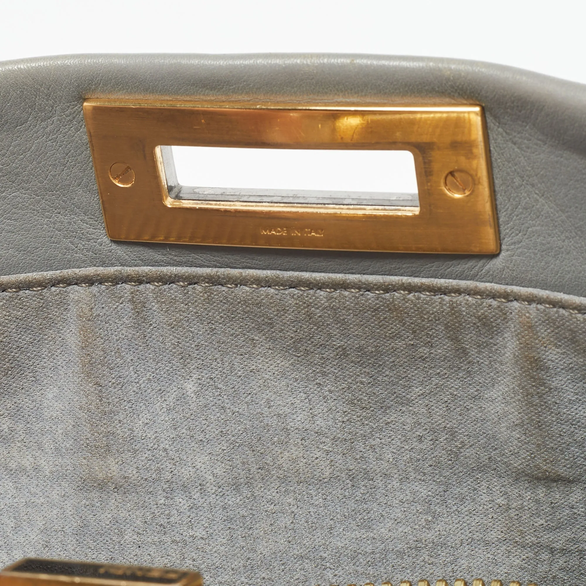 FENDI Grey Leather Medium Peekaboo Top Handle Bag