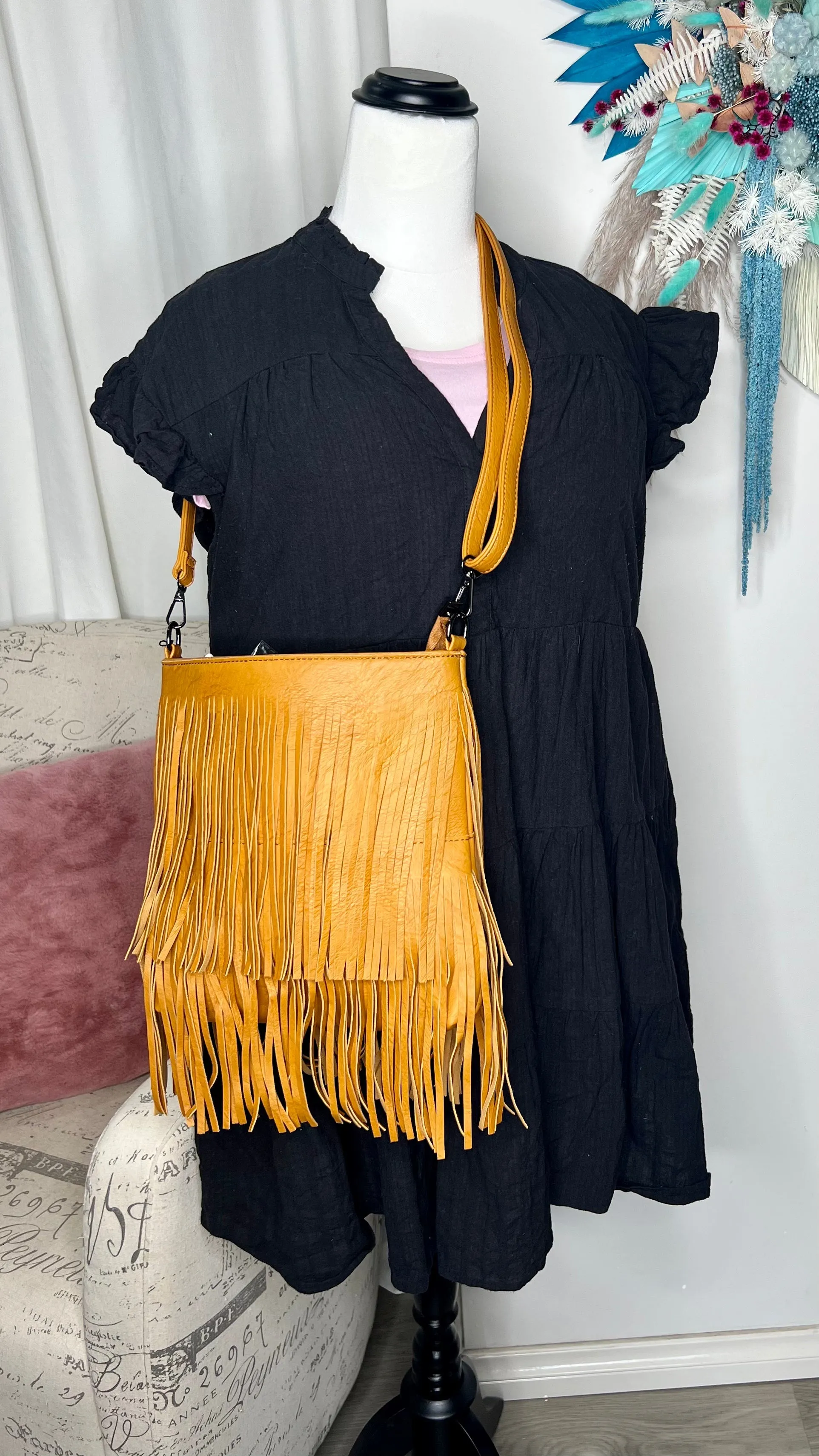 Fringe Handbag - Medium - Mustard