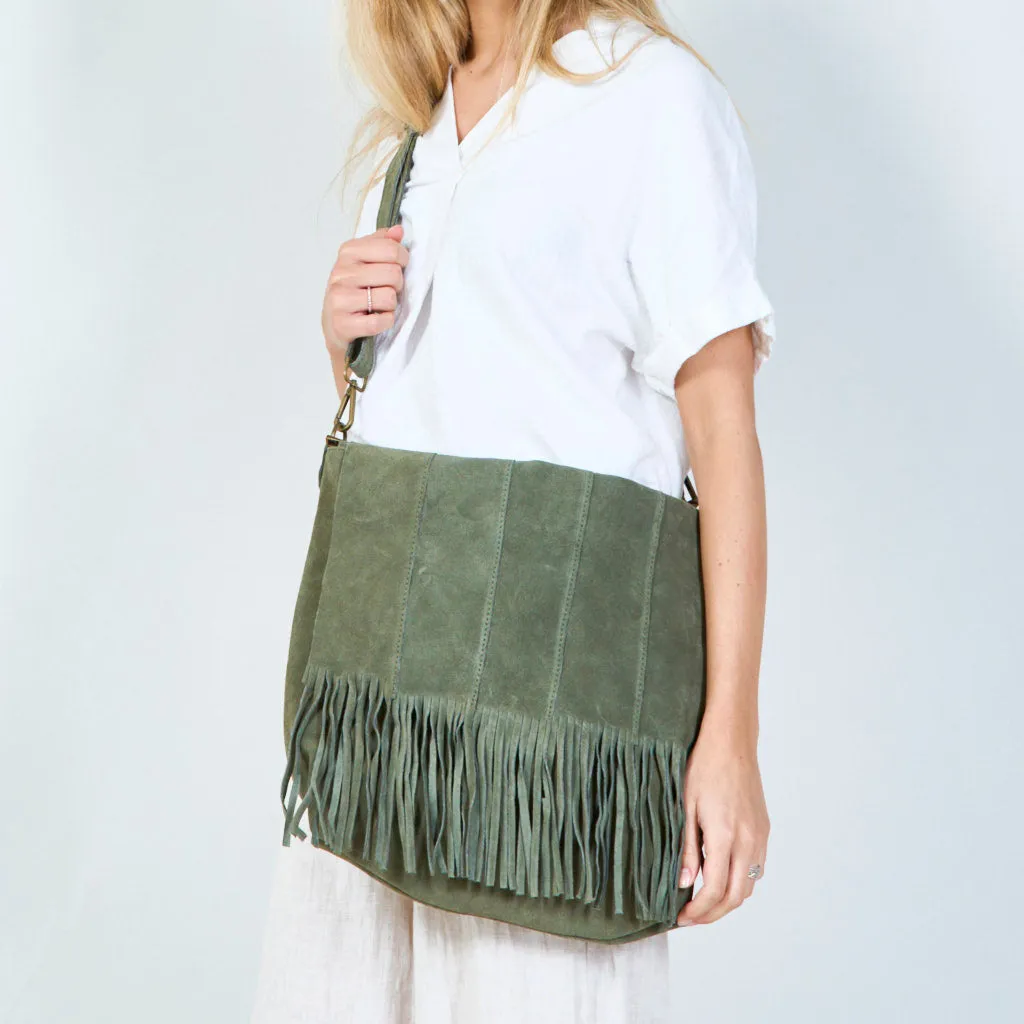 Fringe suede shoulder bag wholesale