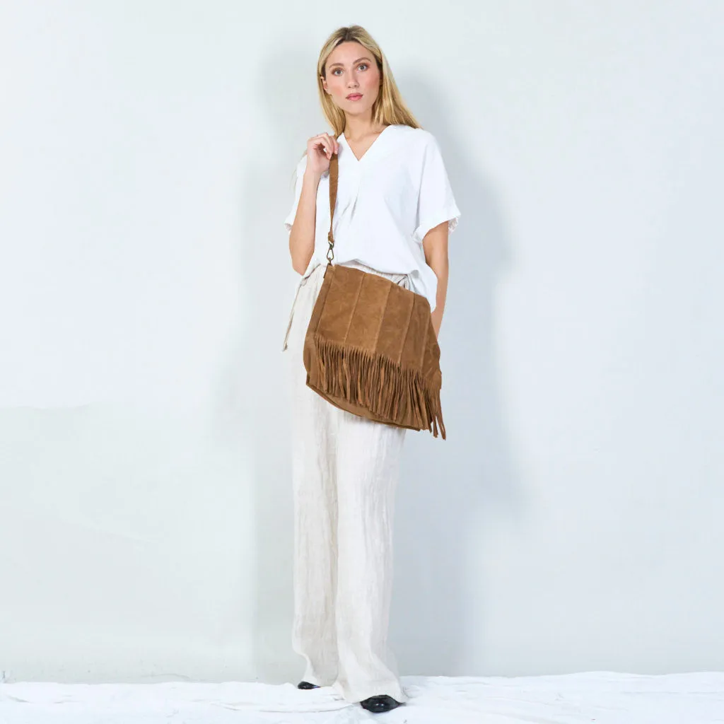 Fringe suede shoulder bag wholesale