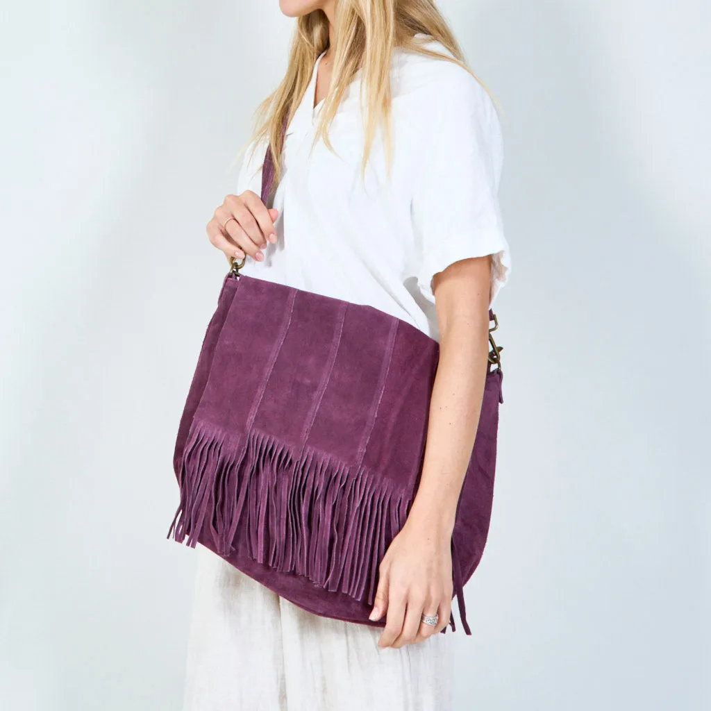 Fringe suede shoulder bag wholesale