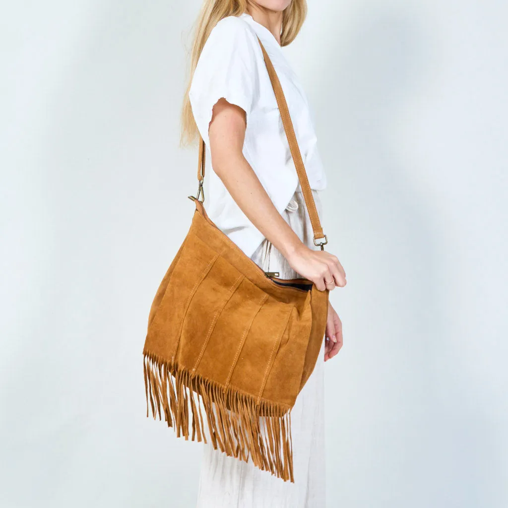 Fringe suede shoulder bag wholesale