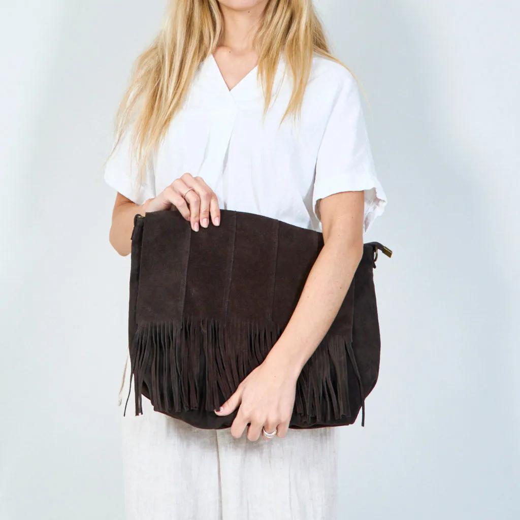 Fringe suede shoulder bag wholesale