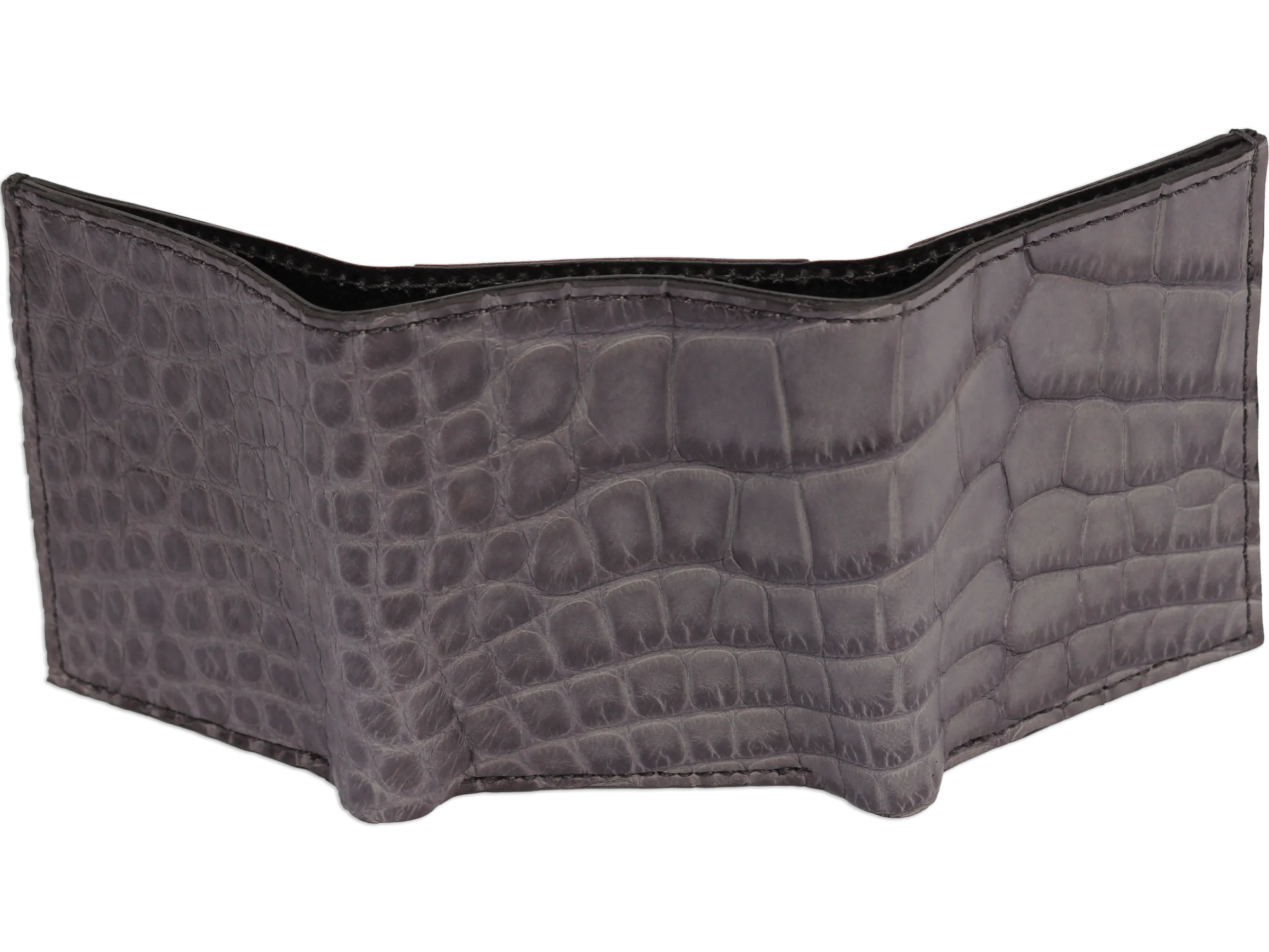 Gray Alligator Luxury Designer Exotic Trifold Wallet With ID Window