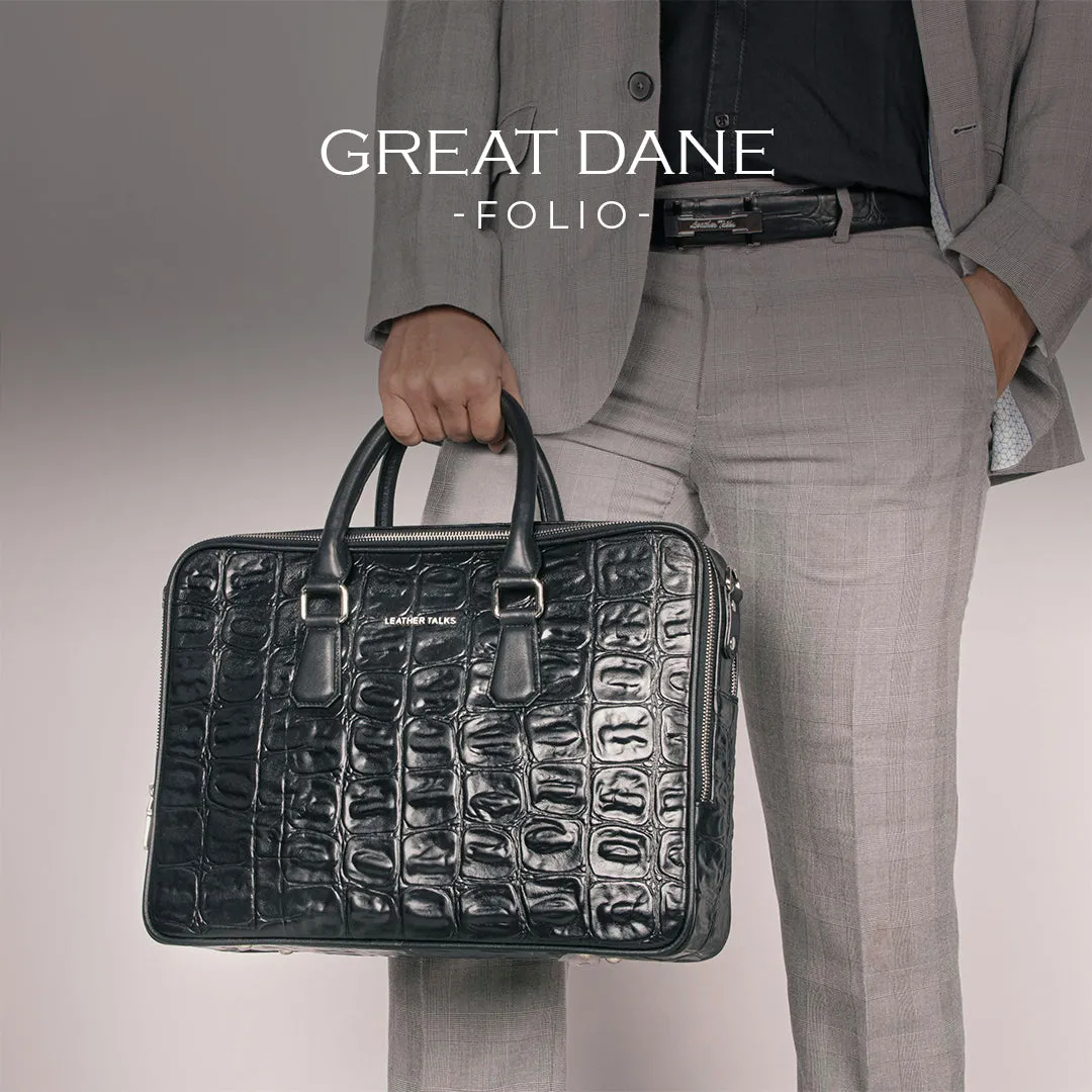 Great Dane | Genuine Leather Portfolio/Office Bag | Color: Black & Brown