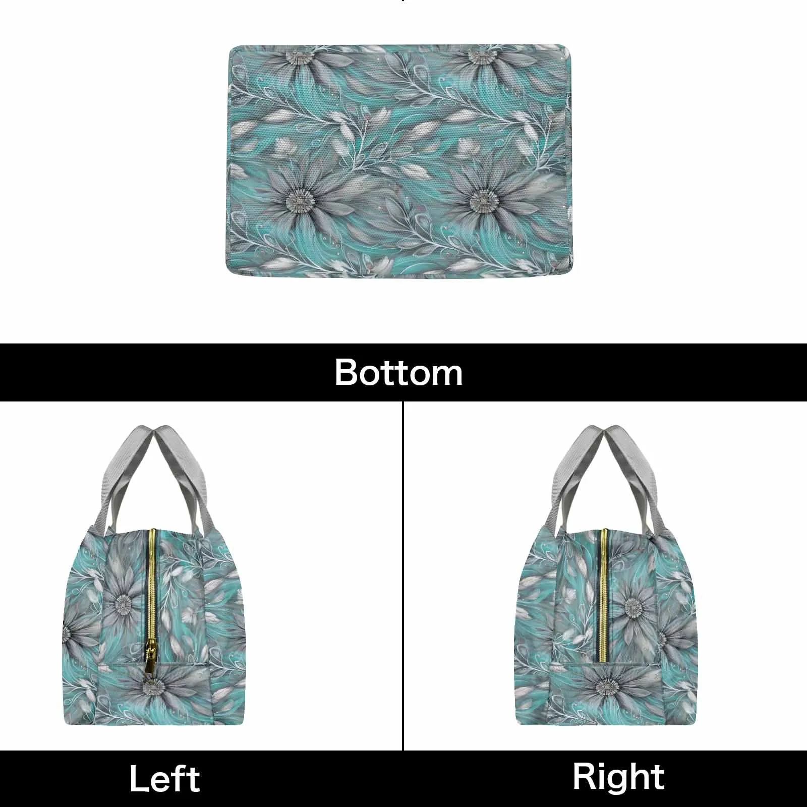 Green Elegant Floral 25  Portable Lunch Bag-Grey Handle