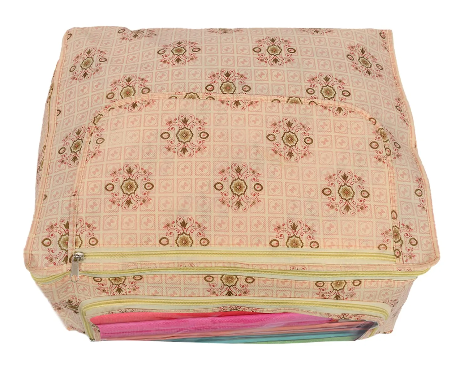 Heart Home Floral Print Non-Woven Saree cover With Large Pocket For Saree, Lehenga, Suit & Transparent Window (Pink) 54HH4164.