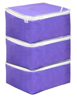 Heart Home Non Woven Petticoat Cover Wardrobe Organiser|Solid Color & Durable Zipper|Ideal For Travel & Storage|Size 36 x 28 x 29 CM|Pack of 3 (Purple)-HS_38_HEARTH21679