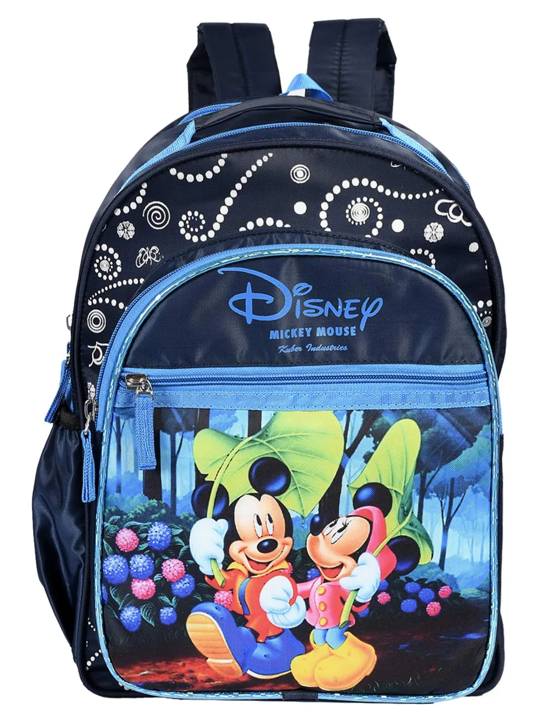 Heart Home School Bag For Girls, Boys|Disney Mickey & Minnie Print Kids School Bag|3 Compartment With Durable Zip (Blue)