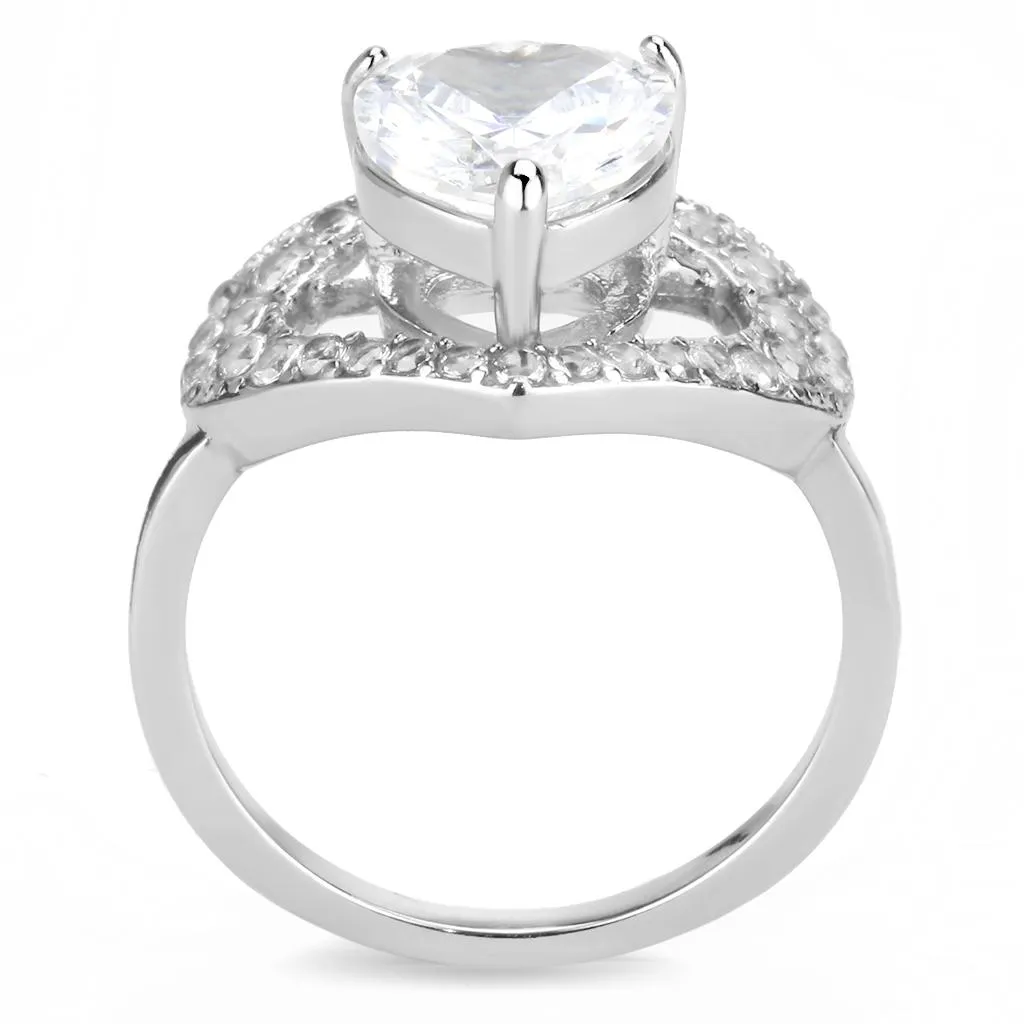 High polished (no plating) Stainless Steel Ring with AAA Grade CZ in Clear for Women Style TK3698