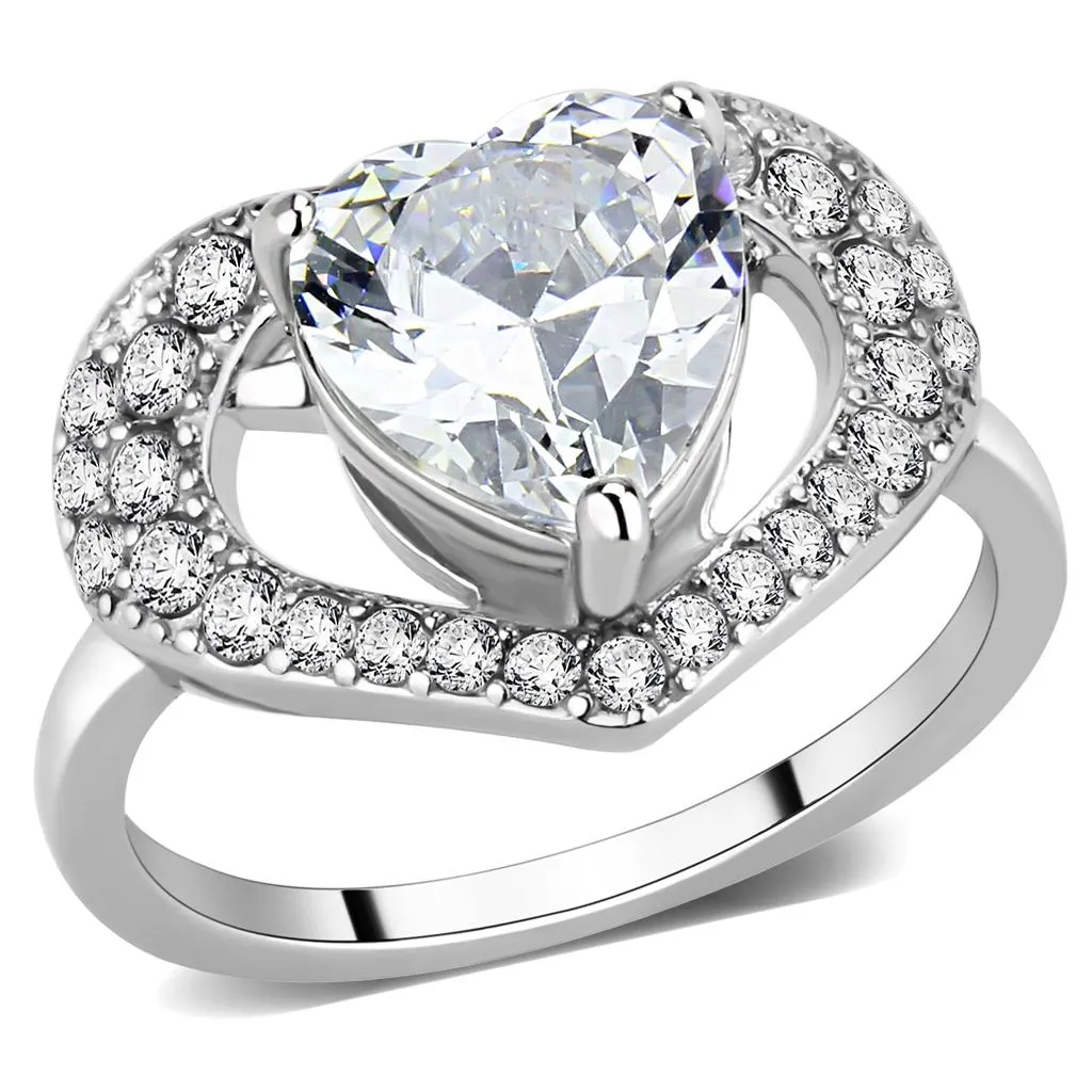 High polished (no plating) Stainless Steel Ring with AAA Grade CZ in Clear for Women Style TK3698